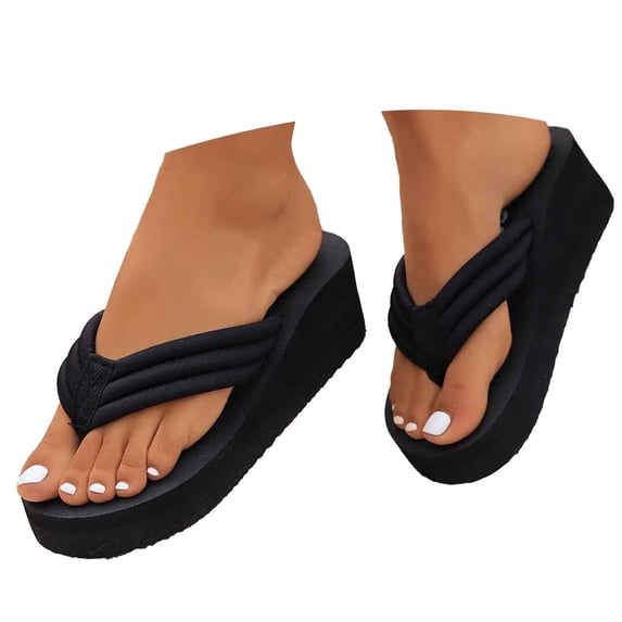HNMKIU Platform Flip Flops Women Bohemian Toe Post Thick Sole Heel Casual Beach Stylish Heel Design Summer Comfort Comfy Slippers for Women Z01_Black,8.5