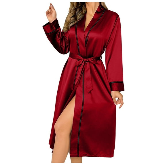 HNMKIU Ladies Long Ice Silk Nightgown Thin Fashion Home Clothes for Women Robes - Comfortable and Elegant Sleepwear,Size M