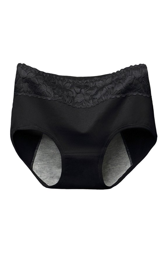 Ladies Panties with Lace 4 Layer Leakproof Menstrual Briefs Solid Color Daily Comfort for Girls and Seamless Underwear for Women 01_Black,XXL