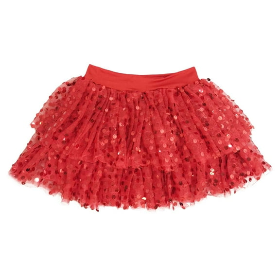HNMKIU Ladies Performance Tutu Skirt with Fine Glitter Sequins and Mesh Layer for Cheerleading Dance Red,One Size