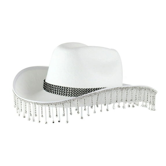HNMKIU Ladies Solid Color Party Rhinestone Fringe Wedding Top Hat Western Cowboy Hat for Women - Stylish Accessory for,Silver
