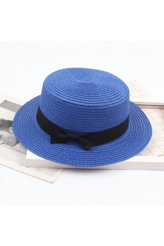 Ladies Solid Straw Visor Sun Hat for Beach Summer Top Baseball Cap Blue,One Size