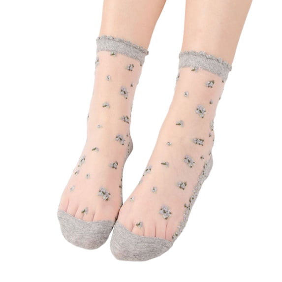 HNMKIU Ladies Summer Sheer Floral Stockings Soft Breathable Short Socks For Casual Comfort And Stylish Everyday Wear Grey,One Size
