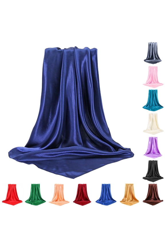 Large Square Satin Head Scarf Silk Hair Bandanas Sleeping Wraps For Women Navy,One Size