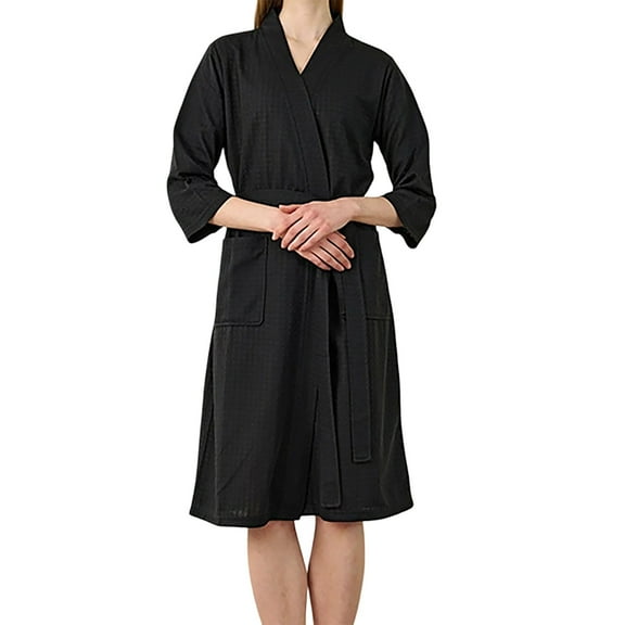 HNMKIU Lightweight Couples Robes with Three Quarter Sleeve Absorbent Bathrobes for Everyday Comfort - Ideal for Leisure Relaxation and All-Season Use,Size M