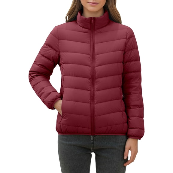 HNMKIU Lightweight Down Jacket Short Stand Collar Coat Winter Warm Slim Fit Outerwear Casual Plus Size Quilted Plus Size Coats for Women Comfortable for Autumn and Winter ,M