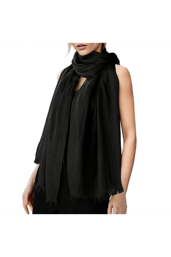 Literary Long Scarf for Women 2025 Solid Color Fashion Accessory All Season Wear Z9091-Black,One Size