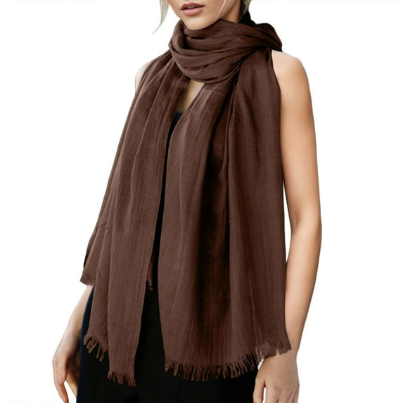 HNMKIU Literary Long Scarf for Women 2025 Solid Color Fashion Accessory All Season Wear Z9091-Coffee,One Size