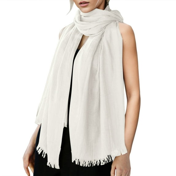 HNMKIU Literary Long Scarf for Women 2025 Solid Color Fashion Accessory All Season Wear Z9091-White,One Size