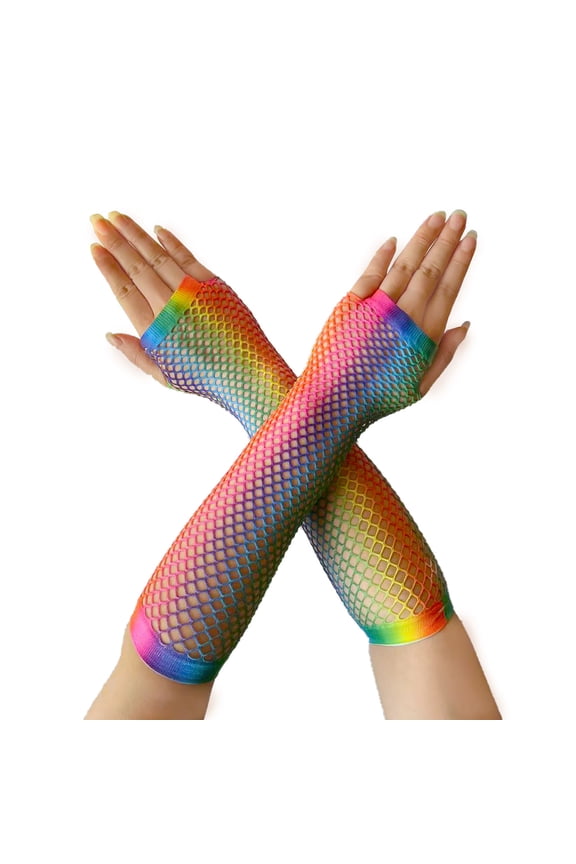 Lone Fishnet Gloves Fingerless Arm Sleeve Mesh Punk 80s Scene Rock Gothic Accessories For Women Multicolour,One Size