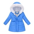 thumbnail image 1 of HNMKIU Long Sleeve Hooded Girls Jacket with Trim Warm Zip Up Coat for Cold Weather Girls Slim Fit Outerwear & Cozy Winter Coats for Girls Z01_Blue,140, 1 of 3