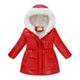 thumbnail image 1 of HNMKIU Long Sleeve Hooded Girls Jacket with Trim Warm Zip Up Coat for Cold Weather Girls Slim Fit Outerwear & Cozy Winter Coats for Girls Z01_Red,140, 1 of 3