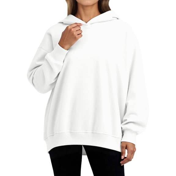 HNMKIU Long Sleeve Hooded Sweatshirt Pullover Soft Loungewear Casual Comfort Fit Hoodie for Everyday Wear Womens Hoodies White,XXL