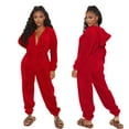 thumbnail image 1 of HNMKIU Long Sleeve Jumpsuit for Women Cozy Hooded Fuzzy Romper with Long Pants for Autumn Winter Loungewear and Pajamas Red,XXXL, 1 of 4