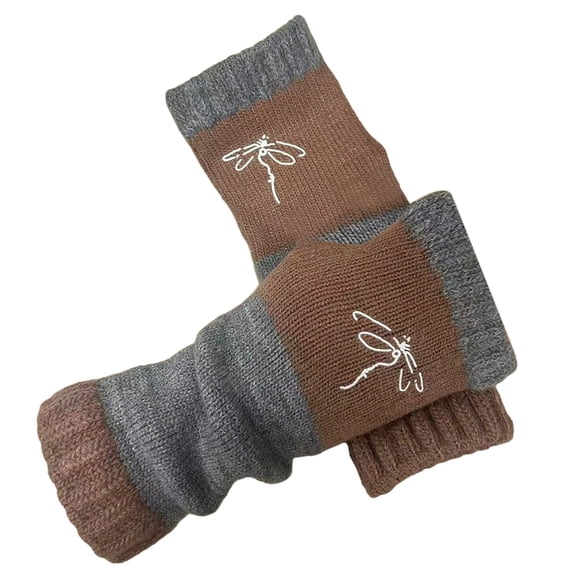 HNMKIU Lux Winter Half Toe Fashion Knit Gloves With Embroidered Warm Legislative Design For Cozy Outdoor Use Khaki,One Size