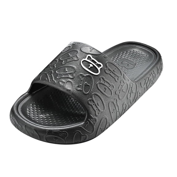HNMKIU Men Slippers Fashion All-Season Home Bathroom Soft Open-Toe Comfortable Slippers with Cartoon Bear Print Casual Shoes for Men Black,9
