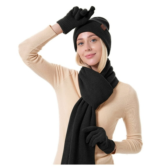 HNMKIU Men Women Winter Hat Warmer Scarf Touchscreen gloves for men Set Warmer Neck Thick Knit Hat Set for Outdoor and Daily Black,One Size