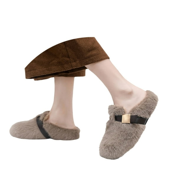 HNMKIU Winter Slippers for Women Women Autumn Winter Fashion Flat Sole Cozy Lined Soft Durable Sole Indoor Outdoor Comfort Shoes Comfy Slippers for Women Khaki,5.5