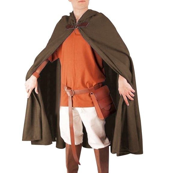 HNMKIU Men's Fashion Retro Cloak Hooded Robe with Velvet Finish Brown,One Size