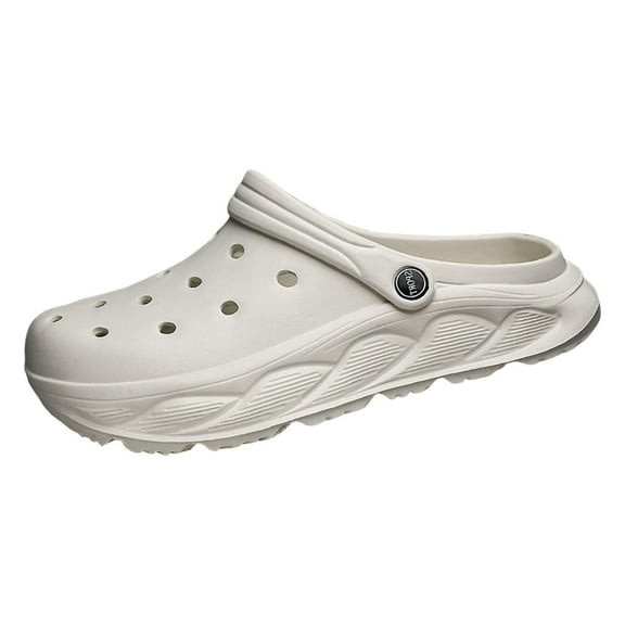 HNMKIU Men's Summer Round Toe Slide Sandals Breathable Outdoor Beach Slippers Comfortable Casual Shoes for Gentlemen Z9111-White,10.5