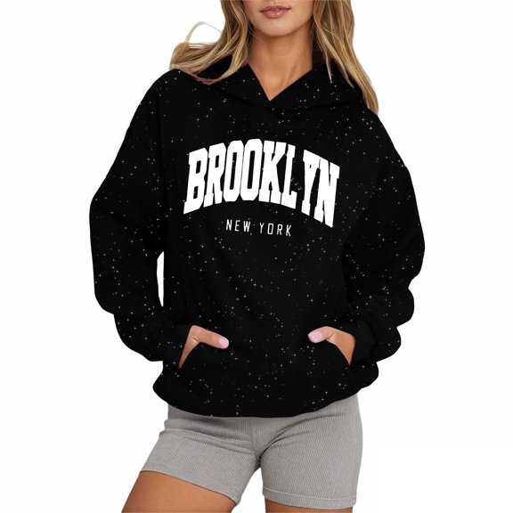HNMKIU Men's and Women's Casual Letter Print Starry Sky Women's Sweatshirts Hooded Sweatshirts for Everyday Wear 08_Black,XL