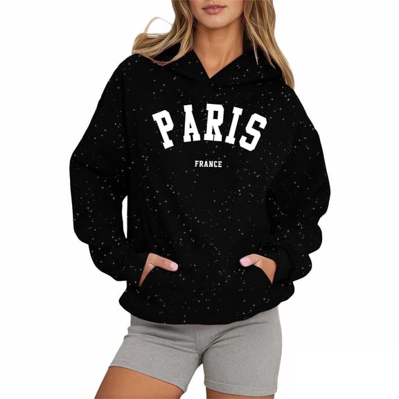 HNMKIU Men's and Women's Casual Letter Print Starry Sky Womens Sweatshirts Hooded Sweatshirts for Everyday Wear 06_Black,L