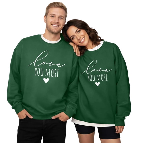 HNMKIU Mens Printed Crew Neck Hoodless Pullover Matching Couple Sweatshirt for Women and Men Valentine Day for Men 07_Dark Green,Men_XXL