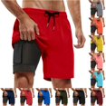 thumbnail image 1 of HNMKIU Mens Swim Trunks with Compression Liner Bathing Suit with Pockets 5 Inch Inseam Beach Board Shorts 1-Red,XXXXXL, 1 of 4