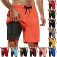 thumbnail image 1 of HNMKIU Mens Swim Trunks with Compression Liner Bathing Suit with Pockets 5 Inch Inseam Beach Board Shorts 2-Orange,XL, 1 of 4
