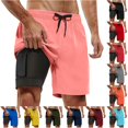 thumbnail image 1 of HNMKIU Mens Swim Trunks with Compression Liner Bathing Suit with Pockets 5 Inch Inseam Beach Board Shorts 2-Pink,M, 1 of 4
