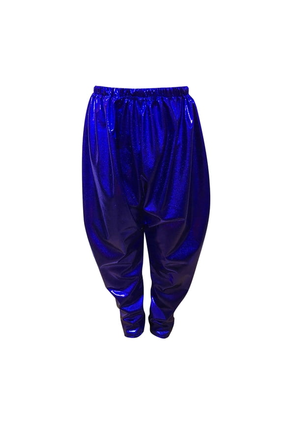 Metallic Harem Dance Pants For Girls Kids Youth Loose Fit Modern Hop Street Dance Wear Performance Trousers Blue,11-12 Years