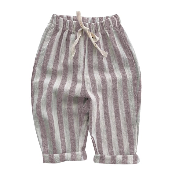 HNMKIU Minimalist Striped Linen Harem Pants for Baby Boys Toddler Elastic Waist Casual Spring Summer Trousers Light Purple,6-9 Months