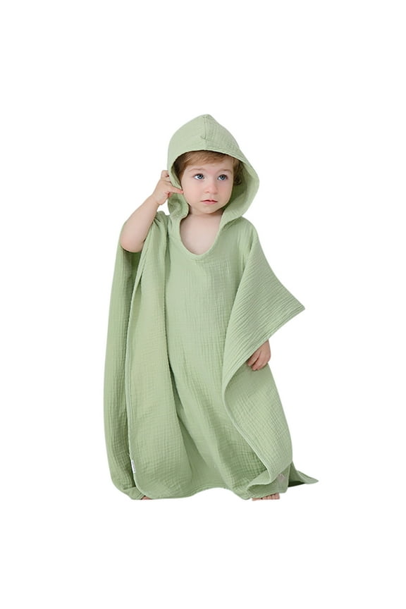 Muslin Hooded Bath Poncho for Toddlers and Kids Soft Absorbent Beach Towel Cape with Hood Green,One Size