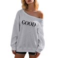 thumbnail image 1 of HNMKIU Off The Shoulder Sweatshirt Women's Letter Print Long Sleeve Off Shoulder Hoodie Street Style and Soft Pullover Top 1Grey,M, 1 of 3