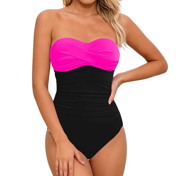 HNMKIU One-Piece Swimsuit for Women Versatile Two-Way Backless Adjustable Detachable Straps Control Triangle Bottom Resort Bathing Suit One-Piece Hot Pink_001,S