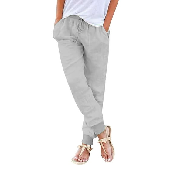 HNMKIU Oversize Casual Pants for Women Long Trousers with Drawstring Elastic Waist Knit Ankle Joggers and Side Pockets Grey,S