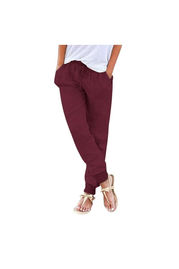 Oversize Casual Pants for Women Long Trousers with Drawstring Elastic Waist Knit Ankle Joggers and Side Pockets RD1,L