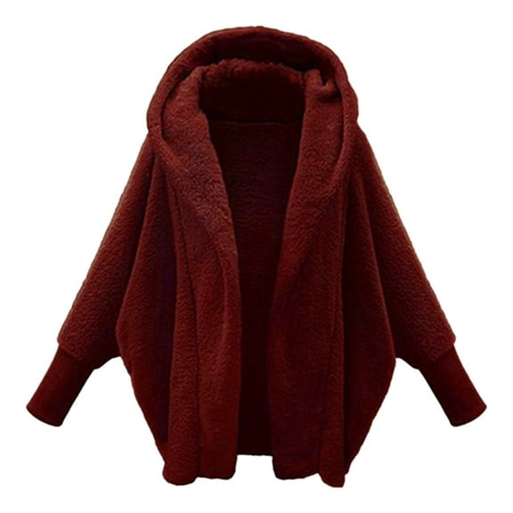 HNMKIU Oversize Soft and Warm Winter Coats for Women Long Sleeve Solid Fuzzy Open Front Hooded Cardigan Jacket with Pocket Cozy Loose Outerwear 01_,XXL
