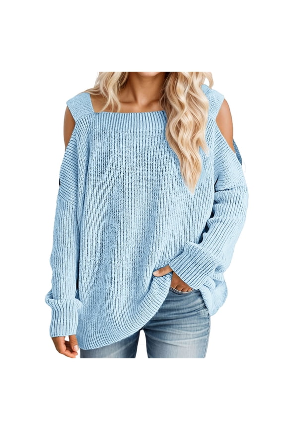 Oversized Sweater Off Shoulder d Pullover Batwing Sleeve Thick Knit Winter Belted Waist Top Casual Comfortable Tunic Blue,XXL