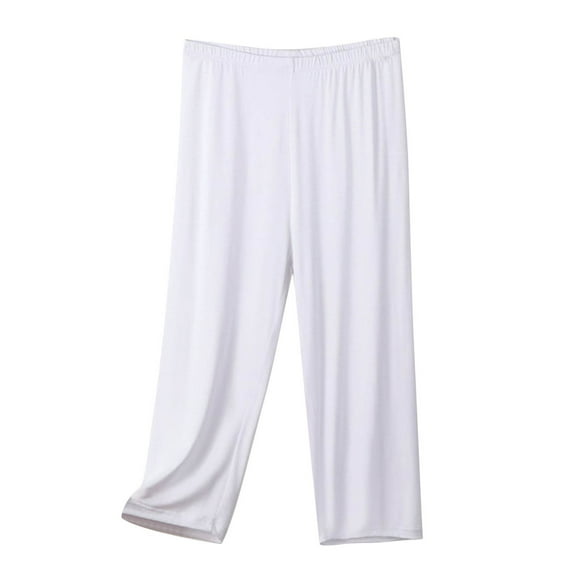 HNMKIU Pants for Women Summer Lightweight Capri Sleepwear High Waisted Loose Fit Comfortable Stretchy Elastic Waistband for Home Womens Trousers White,XXXXXL
