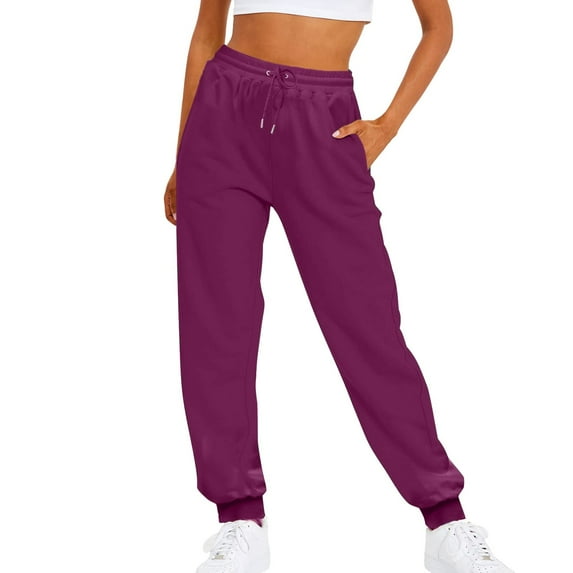 HNMKIU Pants for Women Solid Color Drawstring Elastic Waist Casual Loose Fit Sweatpants for Womens Trousers Hot Pink,XXXL