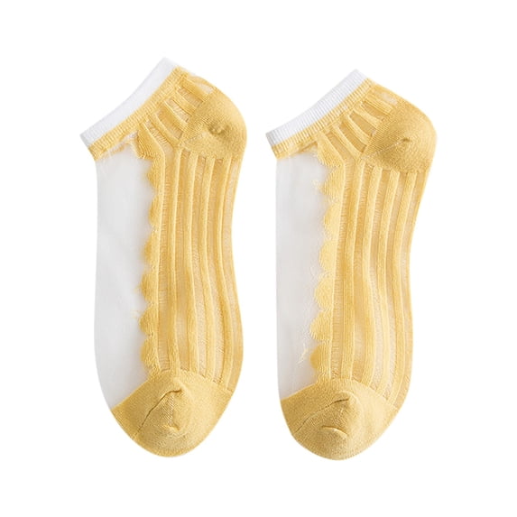 HNMKIU Pearl Summer Socks for Women Transparent Lace Elastic Thin Silk Feel Short Stockings Yellow,One Size