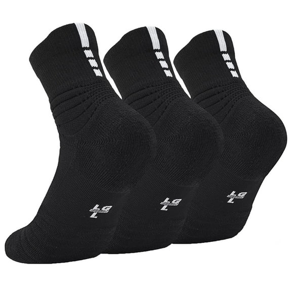 HNMKIU Performance Basketball Crew Socks Triple Pack Enhanced Cushioning Athletic Sport Socks For Men And Women Black,One Size