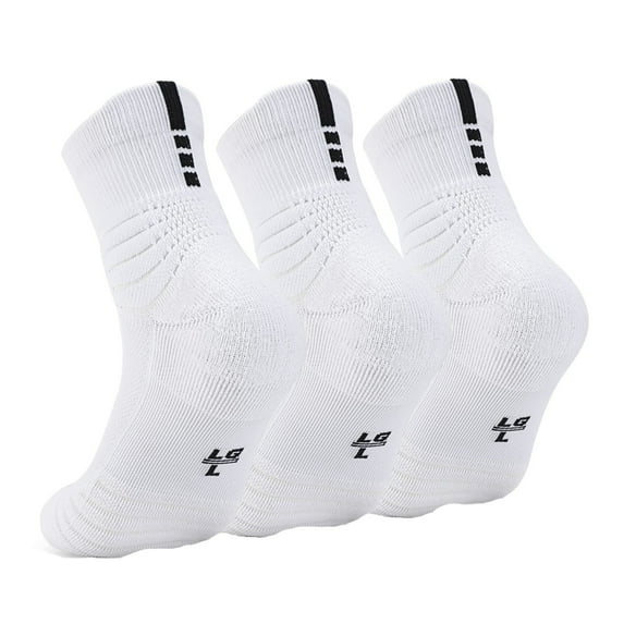 HNMKIU Performance Basketball Crew Socks Triple Pack Enhanced Cushioning Athletic Sport Socks For Men And Women White,One Size