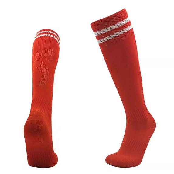 HNMKIU Performance Football Socks for Men Athletic Long Crew Striped Design Baseball High Length Sports Socks Red,One Size