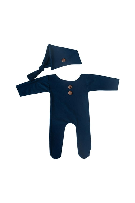 Photography Outfits Boy Props Photoshoot Baby Romper Knit Jumpsuit for Boys and Girls Blue,0-3 Months
