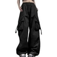 thumbnail image 1 of HNMKIU Plus Size Design Loose Large Pocket Cargo Pants Women with Elastic Drawstring Waist Baggy Casual Pants 02_Black,XXL, 1 of 4