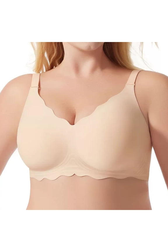 Plus Size Fashion Regular Up Down Wavy Bra for Women Comfortable Supportive Everyday Wear Beige,M