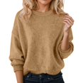 thumbnail image 1 of HNMKIU Plus Size Loose Fit Solid Color Round Neck Long Sleeve Pullover Sweater Warm Womens Cardigan Sweaters for Winter Cozy Khaki,XXXL, 1 of 4
