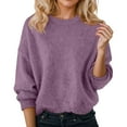 thumbnail image 1 of HNMKIU Plus Size Loose Fit Solid Color Round Neck Long Sleeve Pullover Sweater Warm Womens Cardigan Sweaters for Winter Cozy Purple,XL, 1 of 4